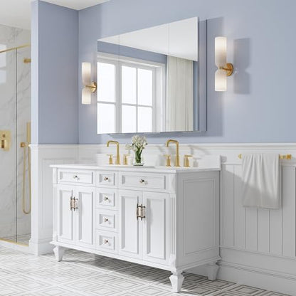 48" x 36" Bathroom Medicine Cabinet with Mirror, Anodized Chrome Aluminum Frame, Surface Mount or Recessed Medicine Cabinet with Mirror, Bathroom Mirror with Storage, Three Doors - size: 48"x36"-A