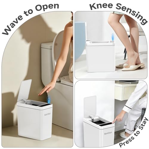 Solar Automatic Trash Can: 2 Pack 2.6 Gallon & 4 Gallon Motion Sensor Garbage Can, No Charging Required, Slim Smart Touchless Trash Bin with Lid for Bedroom, Living Room, Bathroom, Office, RV, White - size: 2.6 gallons + 4 gallons