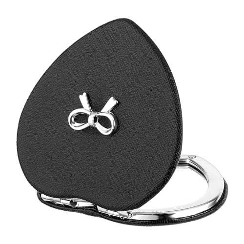 Qianyu Compact Folding Heart Shaped Double-Sided 1X/2X Magnifying Mini Glitter Makeup Mirror with PU Leather for Women Home, Office and Travel (Silver) - color: Silver