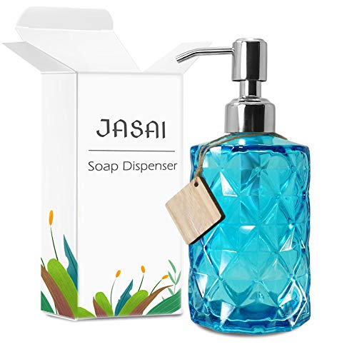 JASAI 12 Oz Diamond Design Soap Dispenser with Rust Proof Soap Pump | Kitchen Soap Dispenser for Bathroom, Hand Soap, Dish Soap (Clear Blue). - color: Blue