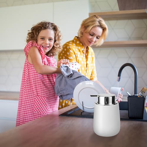 Soap Dispenser Ceramic with Easy-to-Press Pump Hand Lotion Liquid Dispenser for Shampoo Bathroom Kitchen 12 oz - color: Silverwhite