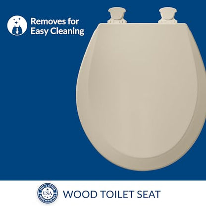 Bemis 500EC Durable Wood Toilet Seat with Easy Clean Hinges, Made in USA, Round, Almond - color: Almond, size: Round