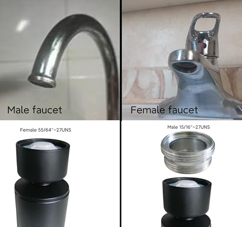 Big Angle Rotate Kitchen Sink Faucet Attachment, faucet nozzle aerator,faucet extender, swivel dual flow sprayer - color: black80°+1 adapter