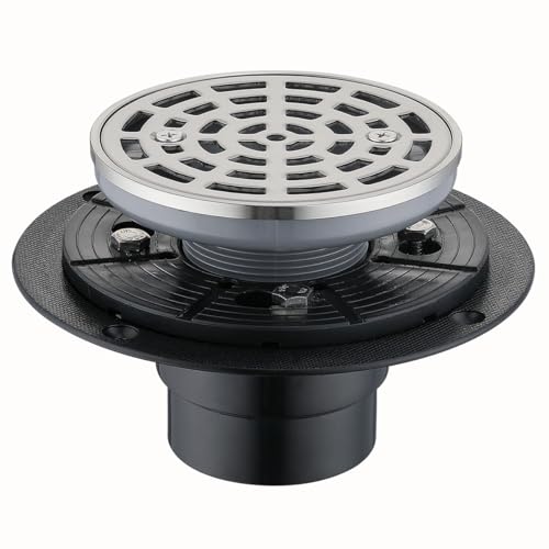 RANDOM Round Shower Drain Brushed Nickel 4 Inch Shower Drain with Adjustable PVC Base Flange,SUS304 Stainless Steel Bathroom Shower Floor Drain with Removable Grid Cover Grate.98768BN-S - color: A-brushed Nickel-4″ Round With Base Flange