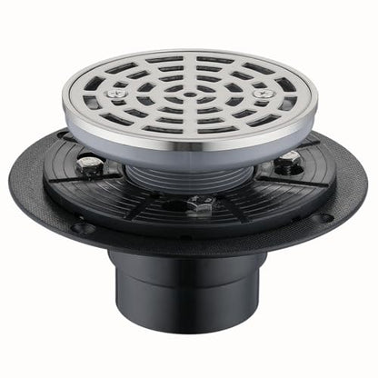 RANDOM Round Shower Drain Brushed Nickel 4 Inch Shower Drain with Adjustable PVC Base Flange,SUS304 Stainless Steel Bathroom Shower Floor Drain with Removable Grid Cover Grate.98768BN-S - color: A-brushed Nickel-4″ Round With Base Flange
