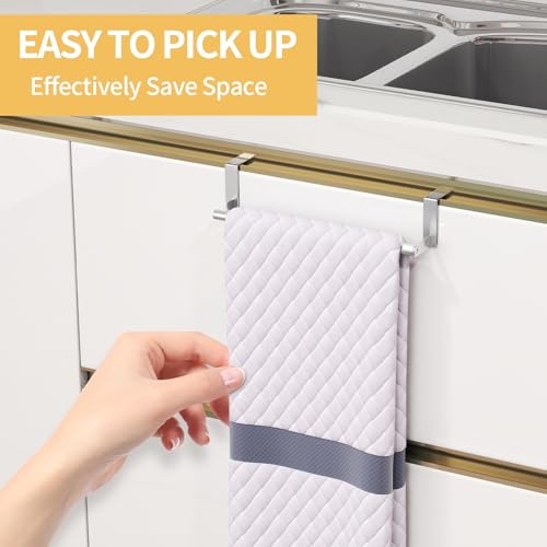 STWWO Kitchen Towel Holder for Cupboard Brushed Nickel | Over Cabinet Door Towel Bar, Over The Door Towel Rack, Stainless Steel Dish Towel Holder Hanger Rv Towel Rack, 2 Pack - color: Brushed Nickel