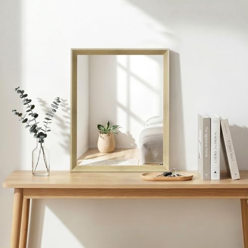 Oak Wood Effect Framed Wall Mirror, 16x20 Rectangle Mirror | Anti-desilvering Tempered Glass, Sustainable& Sturdy Frame, Farmhouse Mirror, Anti-Rust, 3min Setup for Bathroom Living Room - color: Oak Wood, size: 20"L x 16"W