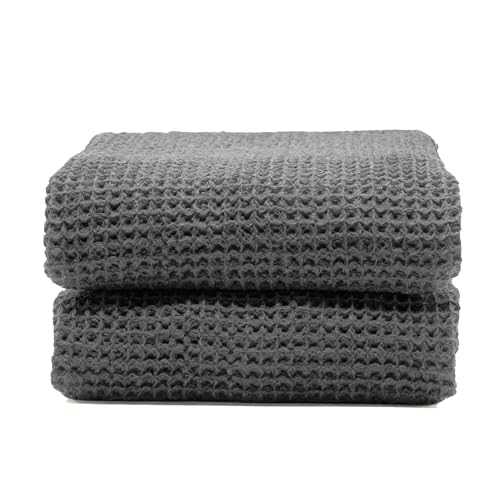 Sedona Waffle Bath Sheets, 410 GSM 100% Cotton, Set of 2, Oversized Towels, Ultra Soft & Absorbent, Lightweight Spa Towels (Charcoal) - color: Charcoal, style: Bath Sheet (set of 2)