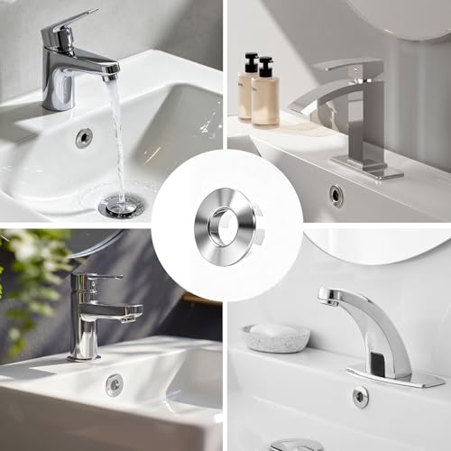 Sink Overflow Ring, Chrome | Bathroom Kitchen Sink Basin Trim Overflow Cover Hole Brass Insert Round Cap - color: Chrome