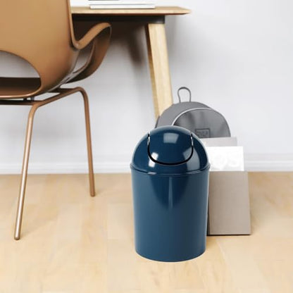 Umbra 1.25 Gallon Mini Waste Can with Removable Swing-Top Lid - Small Garbage Bin for Kitchen, Bathroom, Bedroom, Office - Compact Trash Can Fit Under Tables & Counters - Dark Blue - color: Dark Blue