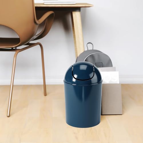 Umbra 1.25 Gallon Mini Waste Can with Removable Swing-Top Lid - Small Garbage Bin for Kitchen, Bathroom, Bedroom, Office - Compact Trash Can Fit Under Tables & Counters - Dark Blue - color: Dark Blue
