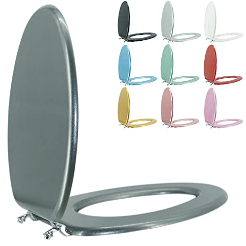 Elongated Toilet Seat Wood Toilet Seat Prevent Shifting with Zinc Alloy Hinges American Standard Size Toilet Seat Easy to Install also Easy to Clean(Elongated,Sparkling Gentleman Grey) - color: Gentleman Grey, size: Elongated