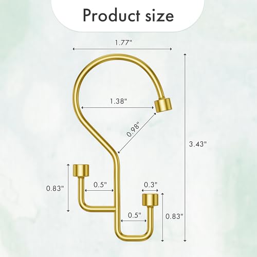 Bathway 12-Pack Double Shower Curtain Hooks, Rust-Resistant Metal Shower Curtain Rings with High-Low Design to Separate Liner & Curtain, Smooth Glide, Gold - color: Gold