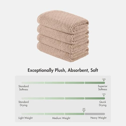 Madison Park 100% Zero Twist Cotton 4 Piece Bathroom Hand Towels, Beige | 18" x 28" Bath Hand Towels, 500 GSM Diagonal Ribbed, Soft, Quick Dry, Highly Absorbent, Durable, Modern, OEKO TEX - color: Beige, size: 4 Piece Hand Towel Set