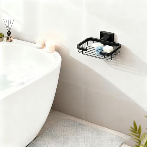 SEIDO Matte Black Soap Dish for Shower Wall, Black Bar Soap Holder for Bathroom & Kitchen, 304 Stainless Steel Wall Mount Soap Dish Holder, 4.8" L x 3.2" W Internal - color: Matte Black