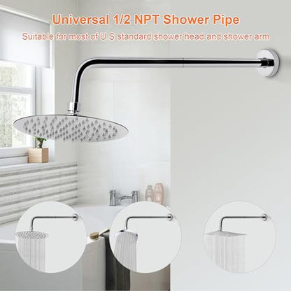Shower Arm with Flange and Teflon Tape, Wall Mounted Shower Pipe 304 Stainless Steel Extension Arm for Fixed Shower Head & Handheld (20 Inch, Chrome) - color: Chrome, style: 20 Inch