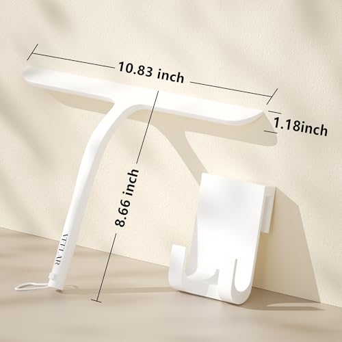 Shower Squeegee for Shower Glass, Bathroom Glass Cleaning Tool with Hook Mount, Squeegee for Glass Doors, Window Cleaning, Tile Shower Walls (White) - color: White