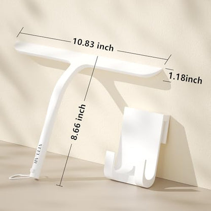 Shower Squeegee for Shower Glass, Bathroom Glass Cleaning Tool with Hook Mount, Squeegee for Glass Doors, Window Cleaning, Tile Shower Walls (White) - color: White