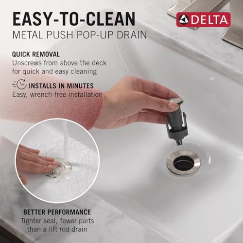 Delta Modern Brushed Nickel Bathroom Faucet 1 Hole, Single Hole Bathroom Sink Faucet for Vanity, Metal Push-Pop Drain Assembly, Stainless 567LF-SSPP - color: Stainless, size: 1.2 GPM Water Flow