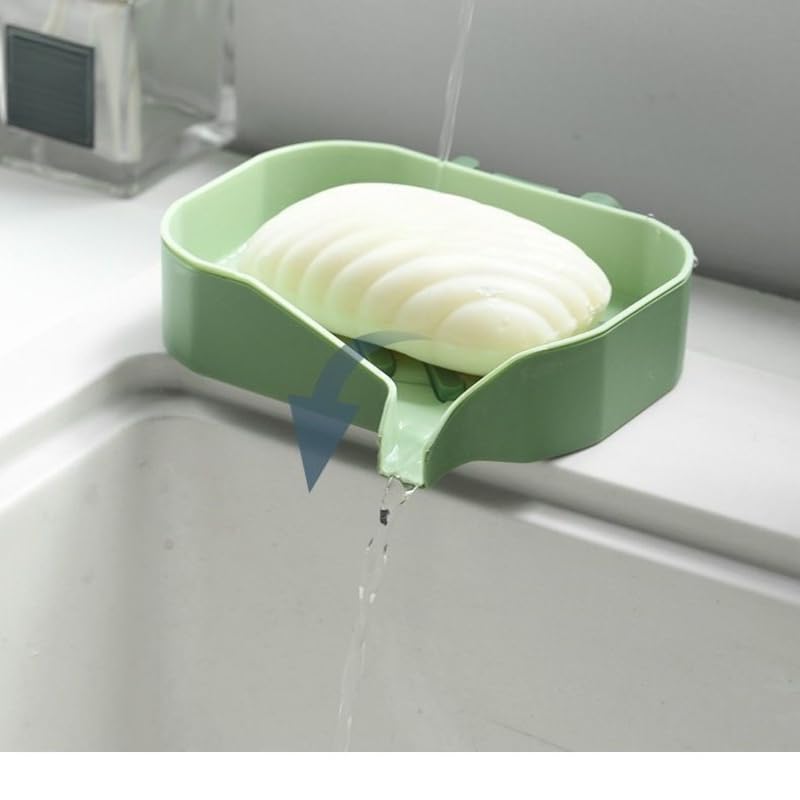 Double Layer Suction Cup Soap Holder Wall Mount No Drill Draining Soap Dish (Green) - color: Green