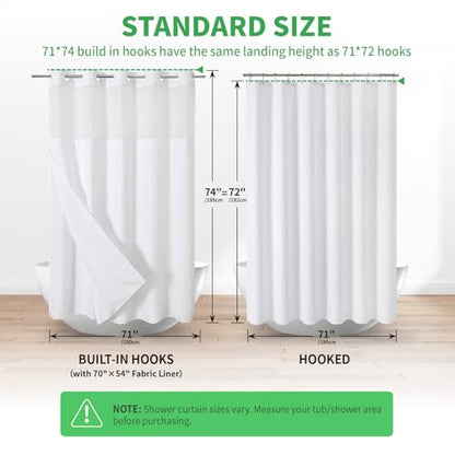 eachope No Hooks Needed Linen Textured Shower Curtain with Snap-in Fabric Liner Set,White Hotel Luxury Decor Shower Curtains for Bathroom with Mesh Top Window,Waterproof & Washable,71Wx74H | 230GSM Thick Fabric,Hotel Luxury Decor,Mesh Top Window,Magnetic