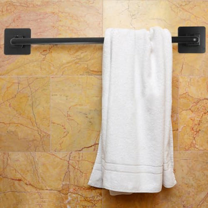 BESPORTBLE Wall-Mounted Towel Bar 45Cm Black Adhesive Bathroom Towel Rack No Drilling for Shower and Toilet