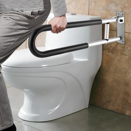 Folding Bathroom Safety Rail 60x15cm, Anti-Slip Grab Bar for Elderly, Disabled & Pregnant, Drop Down Support for Toilet Safety, Black
