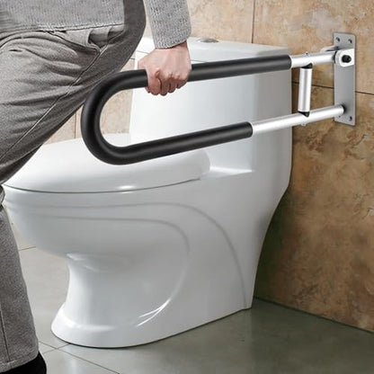 Folding Bathroom Safety Rail 60x15cm, Anti-Slip Grab Bar for Elderly, Disabled & Pregnant, Drop Down Support for Toilet Safety, Black