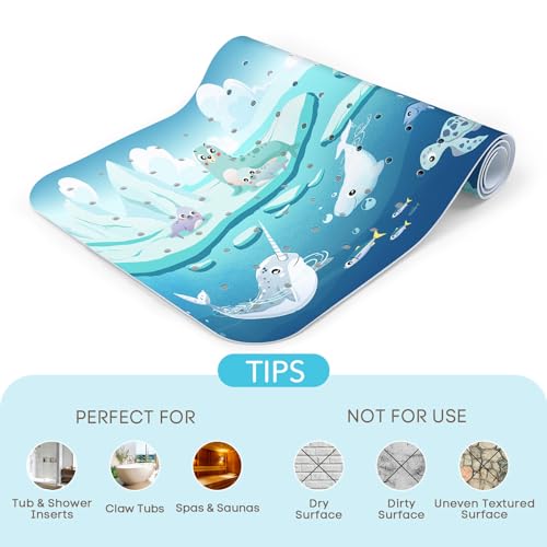 SHUCHING Blue Baby Bath Mat for Tub Non Slip-40x16 Inch, Animal | Bathtub Mat for Kids & Toddler Mold Free, Long Shower Mat for Inside Shower with Suction Cup, Machine Washable - color: Polar Animal