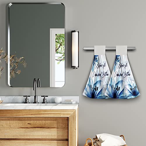 Giwawa Relax Soak Unwind Breathe Hand Hanging Towel Blue Flower Kitchen Tie Towels Set of 2 Dish Cloths Durable for Bathroom Laundry Room - color: Blue Floral