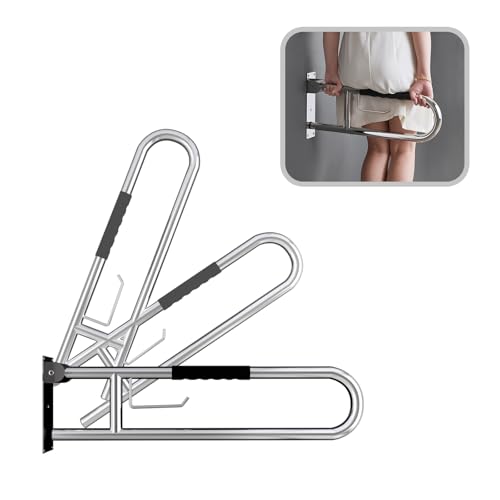 Toilet Grab Bar 31 Inch, BVTOURA Flip-Up Safety Rail with Soft Silicone Anti-Slip Finger-Grip Handle and Paper Holder, Stainless Steel U-Shaped Support Bar for Elderly Disabled, Brushed Nickel - color: Brushed Nickel, size: 32 IN