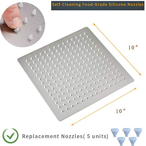10" Rain Shower Head High Pressure Rainfall Shower Head Brushed Nickel | Square Rain Bathroom Showerhead, High Flow, Large Stainless Steel, Ceiling Mounted, Wall Mounted, Waterfall Full Body - color: Brushed Nickel, size: 10 Inch