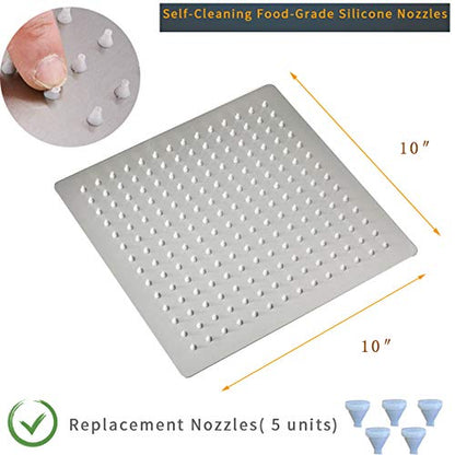 10" Rain Shower Head High Pressure Rainfall Shower Head Brushed Nickel | Square Rain Bathroom Showerhead, High Flow, Large Stainless Steel, Ceiling Mounted, Wall Mounted, Waterfall Full Body - color: Brushed Nickel, size: 10 Inch
