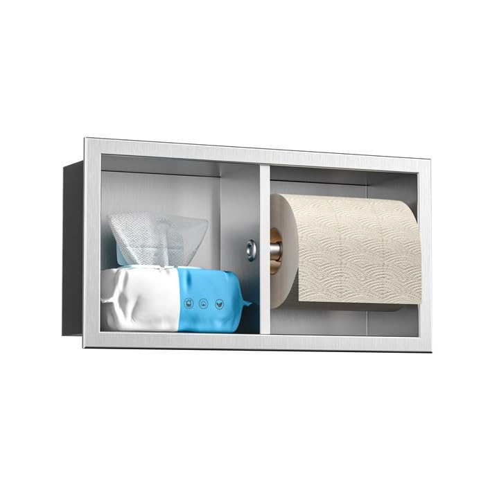 Dual Roll Toilet Paper Holder, Recessed Toilet Tissue Holder | for Bathroom Remodeling, 304 Stainless Steel Horizontal Toilet Paper Niche (Brushed) - color: Brushed