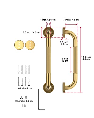 12 Inch Bronze Shower Grab Bar Gold, Munzong Antique Brass Bathroom Grab Bar w/Anti-Slip Knurled Grip, Bathroom Balance Bar, Safety Bath Handrail Support, Handicap Injury Elderly Senior Assist Handle | Anti-Slip Knurled Grip Bathroom Balance Bar Safety Ba