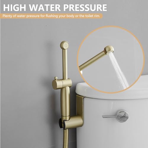 Brushed Gold Handheld Bidet Sprayer Brass Bathroom Toilet Sprayer Bidet | Handheld Bidet Sprayer Attachment Set for Toilet Baby Cloth Diaper Spraying Kit for Pet Bathing and Feminine Care BATHLAVISH - color: Brushed Nickel