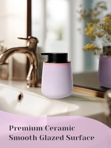 INGOFIN Ceramic Lotion Dispenser - 12 oz Hand Soap Dispenser Bathroom, Modern Liquid Dispenser with Pump, Refillable Dish Soap Bottle for Kitchen -Purple and Pink - color: Purple and Pink