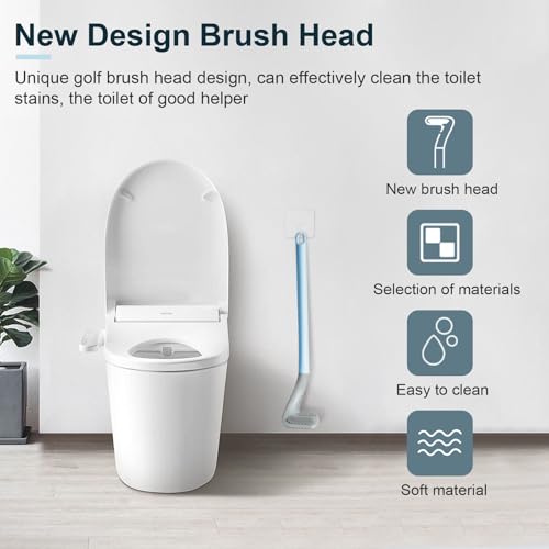 Golf Toilet Brush, Toilet Cleaning Brush, Flexible Bendable Silicone Long Handled Toilet Brush, 360° Deep Toilet Bowl Cleaning Brush,Quick Drying Toilet Brush for Bathroom with a Hook (Blue) - color: Blue