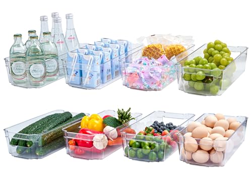 JollyPack Clear Plastic Storage Bins, 8 Pack | Pantry Organizers, Storage with Handles, Clear Storage Containers,Great for Fridge, Kitchen, Bathroom and Office - size: 8pack 12.5"Lx 6.4"W x 3.35" H