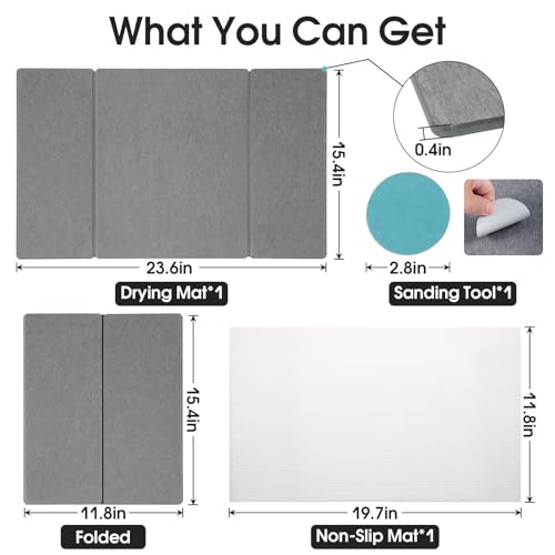 Stone Drying Mat for Kitchen Counter, Quick-Drying Dish Drying Mat | Foldable, Highly Absorbent, Suitable for Use In Kitchens and Bathrooms Stone Bath Mat, Size 23.6"×15.4" (Dark Gray)