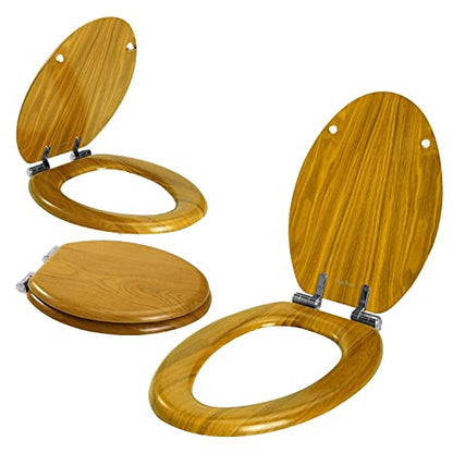 Angel Shield Elongated Wooden Toilet Seat Quiet Close(Oak) | Quick Release Metal Hinges, Adjustable Fit for Standard Elongated Toilets, Easy to Install&Clean - color: Oak, size: Elongated