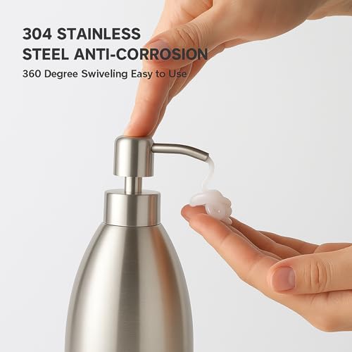 304 Stainless Steel Soap Dispenser 16oz Rust-Proof Liquid Soap Pump Bottle for Kitchen or Bathroom Countertop Hand Dish Lotion Leak-Proof (Stainless Steel) - color: Stainless Steel