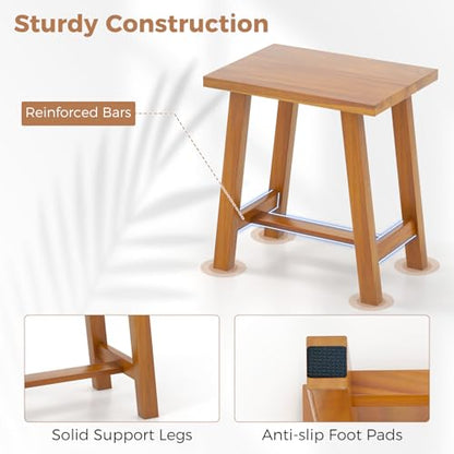 Giantex Teak Shower Bench, Waterproof Shower Stool for Shaving Legs & Spa Bath, Smooth Seat, Anti-Slip Foot Pads, Compact Wooden Shower Chair for Inside Shower, Bathroom, Living Room, Bedroom, Natural