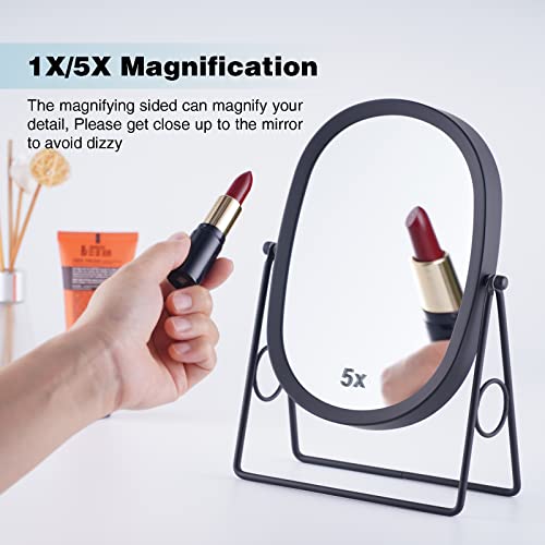 JOYOEIKON Classic Dual Sided 5X and 1X Magnifying Makeup Mirror and Tabletop Standing 360° Rotation Vanity Mirror,Desktop Cosmetic Mirror(Bronze) - color: Bronze