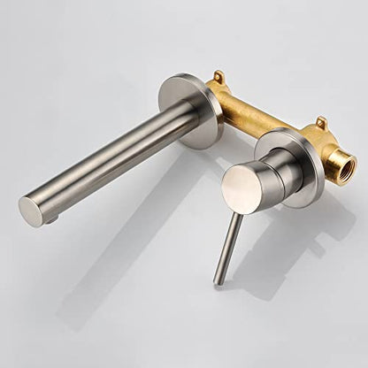 SUMERAIN Wall Mount Bathroom Faucet Brushed Nickel Single Handle | For Left-Handed Users, 2 Holes, with Rough in Valve - color: Brushed Nickel, size: Left-Handed