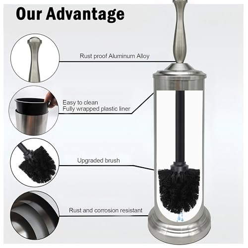 Brushed Nickel Toilet Bowl Brush with Holder, Durable Bathroom Cleaning Tool, Modern Design for Easy Toilet Maintenance, Bathroom Cleaner Brush for Efficient Cleaning and Hygiene - color: Brushed Nickel 2