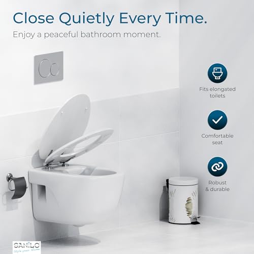 SANILO Wooden Toilet Seat with Soft Close [ELONGATED] - Decorative, Quiet & Slow Close Molded Wood Seat - With Strong Bumpers & Hinges - Adjustable Fit - White Wood - color: White Wood