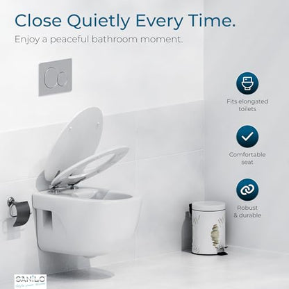 SANILO Wooden Toilet Seat with Soft Close [ELONGATED] - Decorative, Quiet & Slow Close Molded Wood Seat - With Strong Bumpers & Hinges - Adjustable Fit - White Wood - color: White Wood