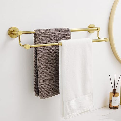 Double Towel Bar Towel Rack for Bathroom Wall Mounted Brushed Gold | Adjustable 16-26 In,Wall Mounted Towel Holder, Stainless Steel, Rustproof, Towel Bar Rod Hanger Hardware Accessories Hotel - color: Brushed Gold