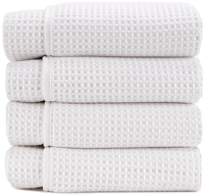 S&T INC. Aura Waffle Bath Towels, 4 Pack, 30" x 60", White | Quick-Dry, 420GSM, Absorbent Microfiber, Lightweight, Sewn-In Hang Loop, Compact for Home, Gym, and Travel - color: White